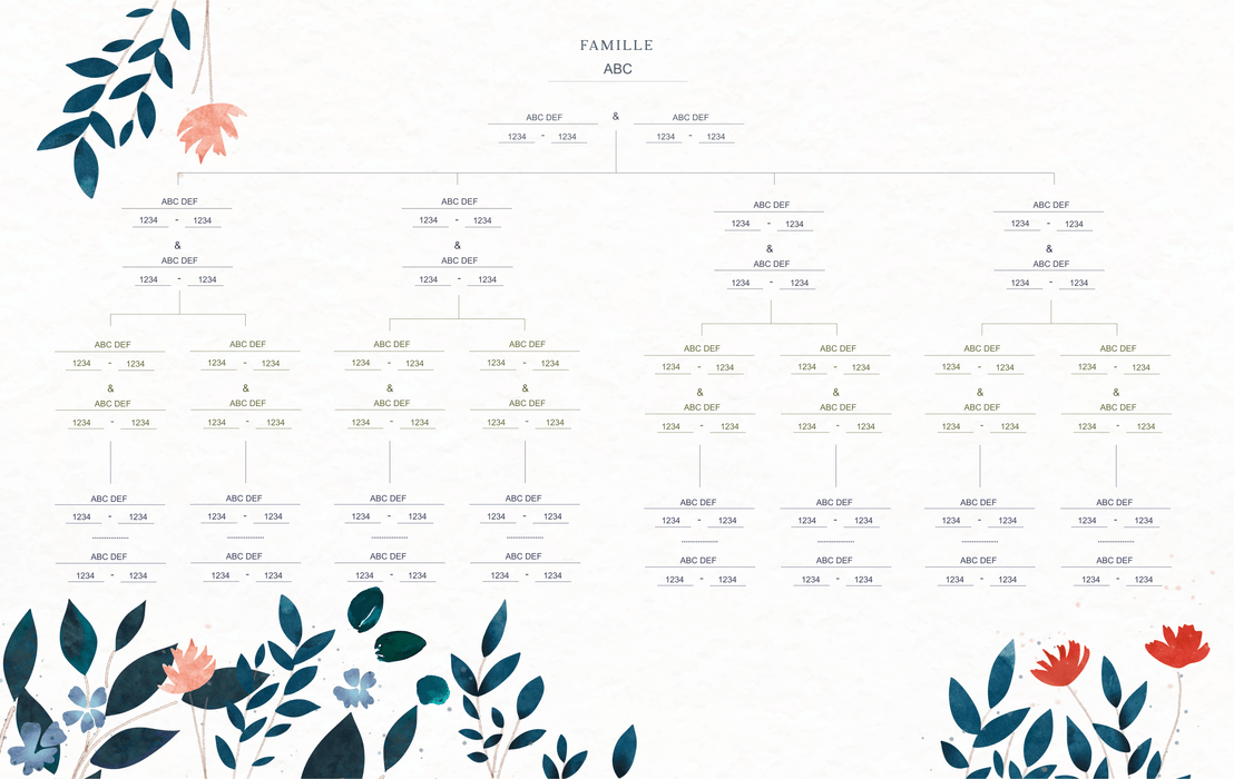 Arbre généalogique modifiable à remplir sur Canva. Faites votre arbre généalogique en toute simplicité avec notre modèle personnalisé. 