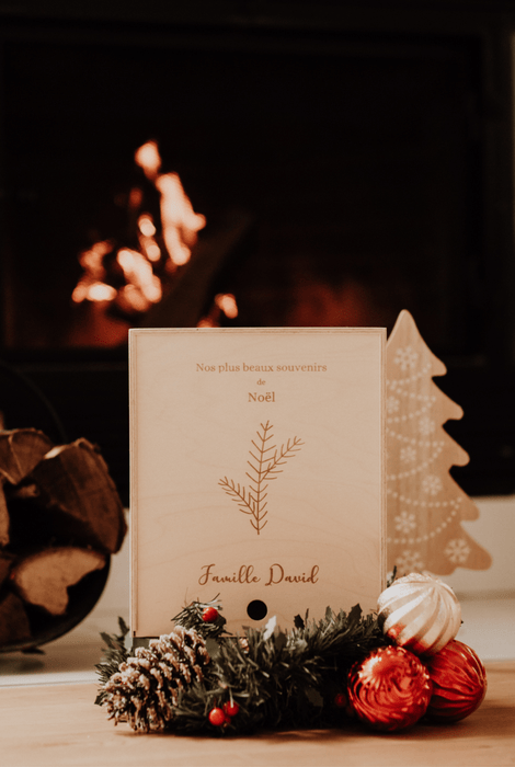 Boîte souvenir de Noël en bois personnalisée